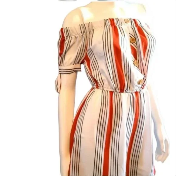 Indulge Striped Off Shoulder Dress M - Picture 3 of 7